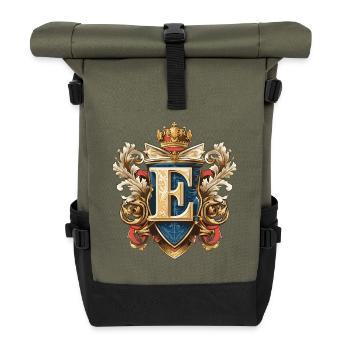 E Buchstabe Name Krone - Rolltop Rucksack - Olive/Schwarz - Vorne
