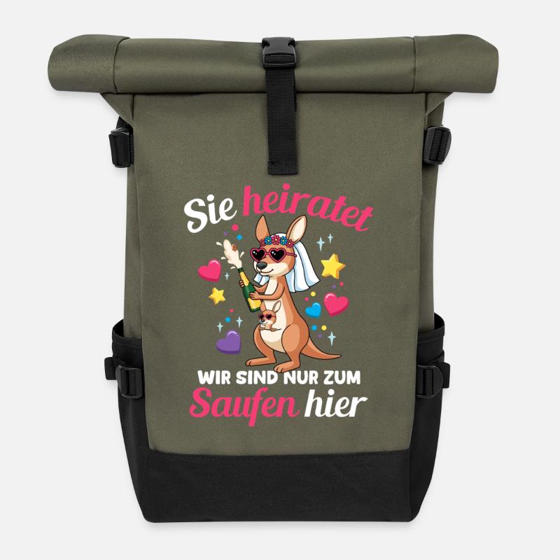 Bachelorette Party Wedding Bride Maid of Honor - Roll Top Backpack - olive/black