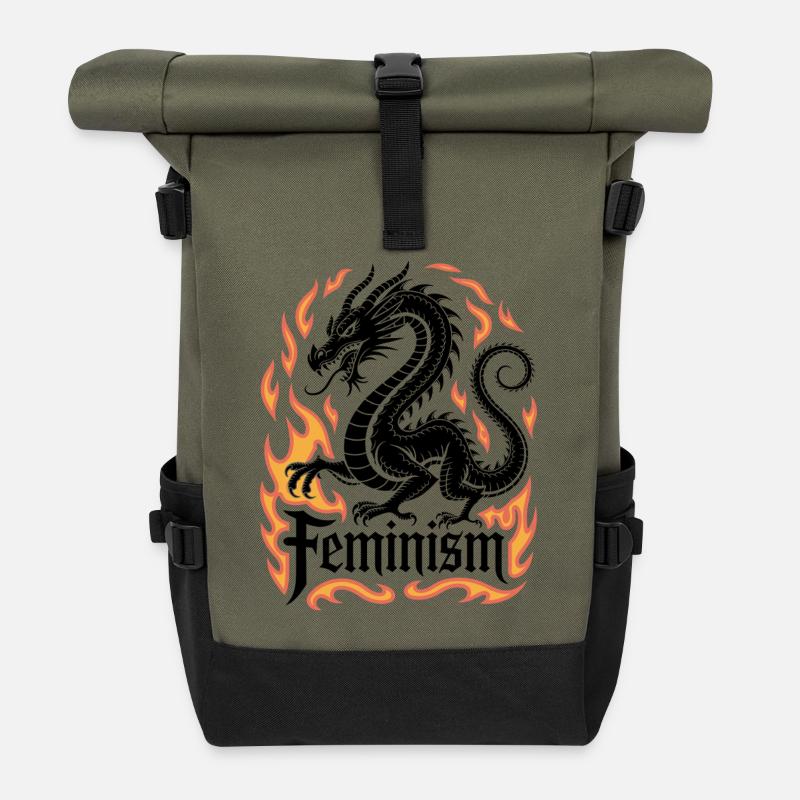 Flammenring Feuerrahmen - Rolltop Rucksack - Olive/Schwarz