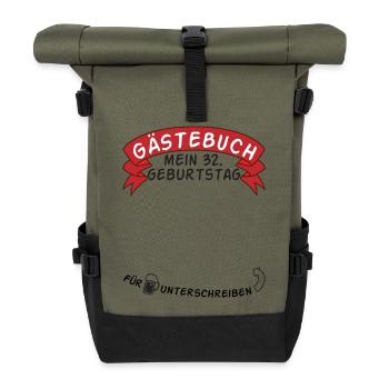 Gästebuch Mein 32. Geburtstag Geschenkidee - Rolltop Rucksack - Olive/Schwarz - Vorne