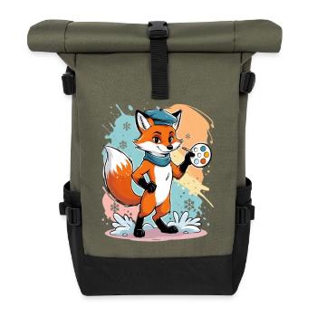 Fox Artist with Color Palette - Roll Top Backpack - olive/black - Front