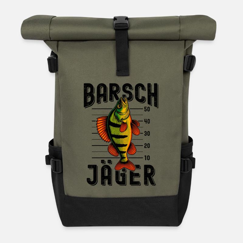 Barsch Jäger Barschangler Barsch Barsche angeln - Rolltop Rucksack - Olive/Schwarz