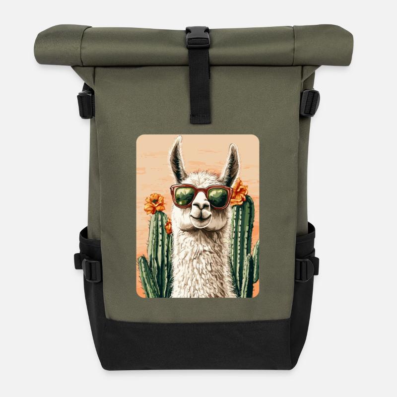 lama - Sac à dos roll top - olive/noir