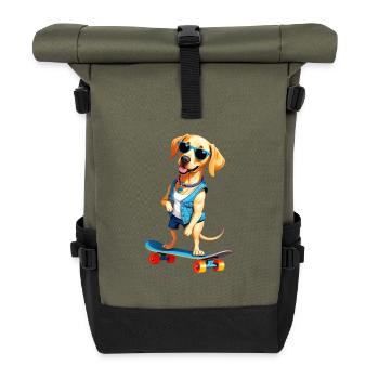 Labrador Skaterhund Denim Look - Rolltop Rucksack - Olive/Schwarz - Vorne
