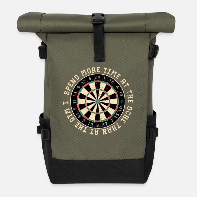 Dartboard Ring Quote - Roll Top Backpack - olive/black