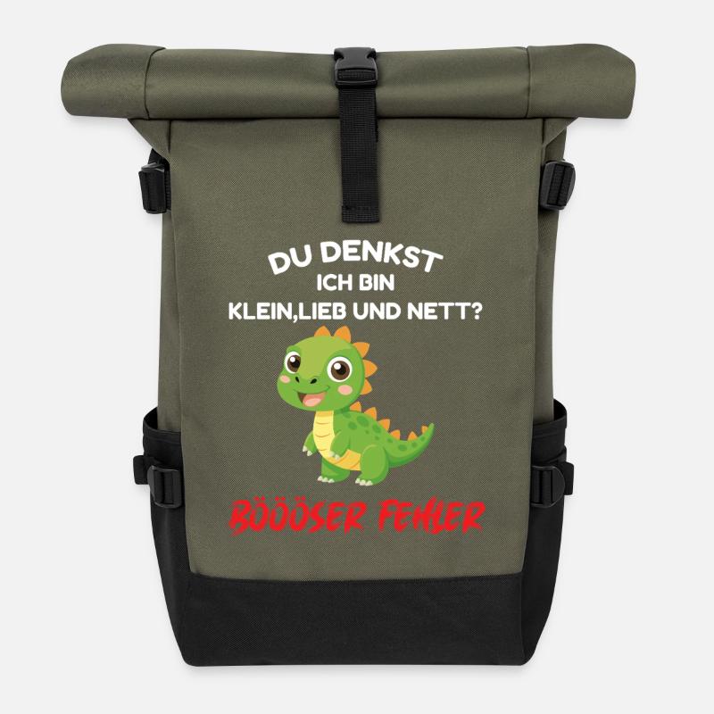 You Think I'm Little Dear Funny Saying Dino - Roll Top Backpack - olive/black