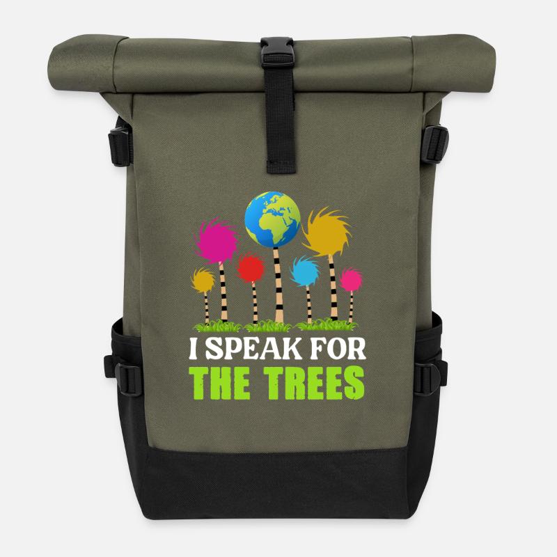 I Speak for the Trees – Umwelt Statement Shirt - Rolltop Rucksack - Olive/Schwarz