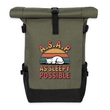 Asleep ASAP Cat Retro Sunset - Roll Top Backpack - olive/black - Front