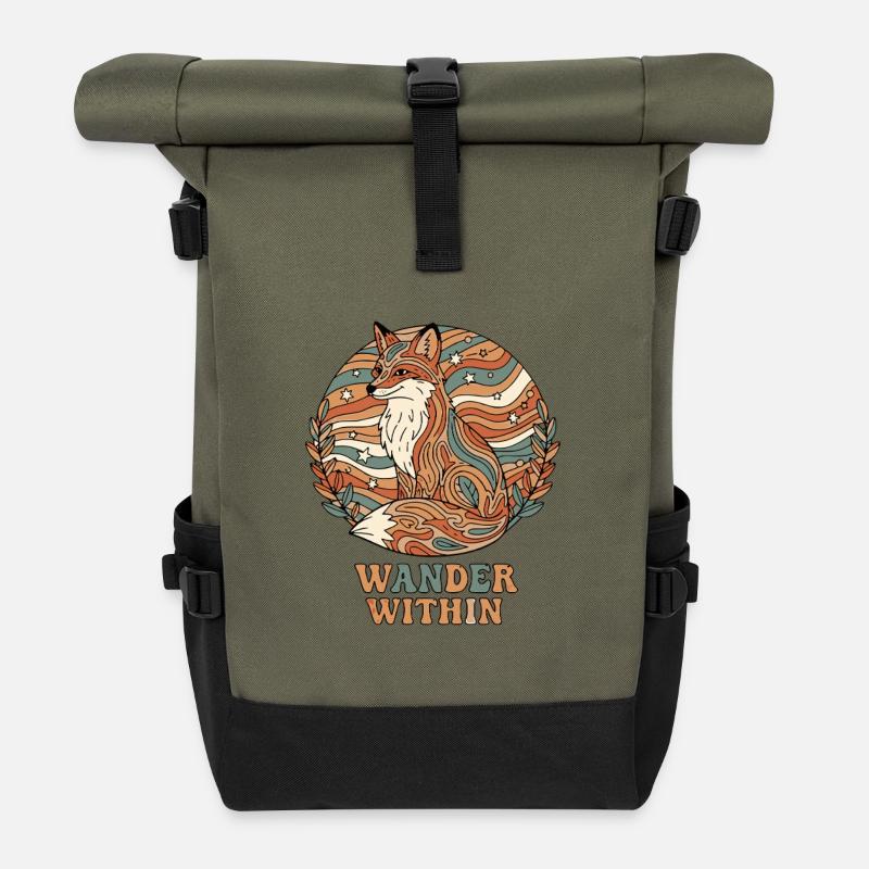 Rétro psychédélique – Wander Within - Sac à dos roll top - olive/noir