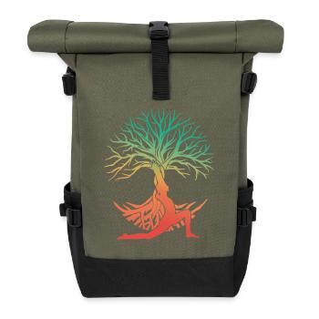 Yoga Baumfigur im Regenbogen - Rolltop Rucksack - Olive/Schwarz - Vorne