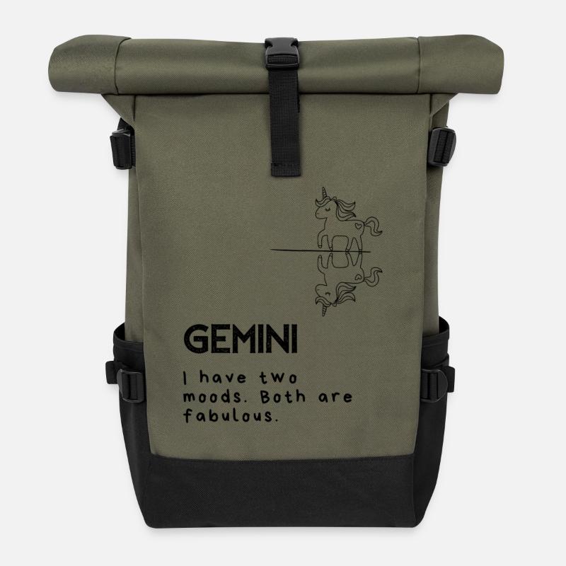 Funny Gemini Cartoon – Double Trouble - Roll Top Backpack - olive/black