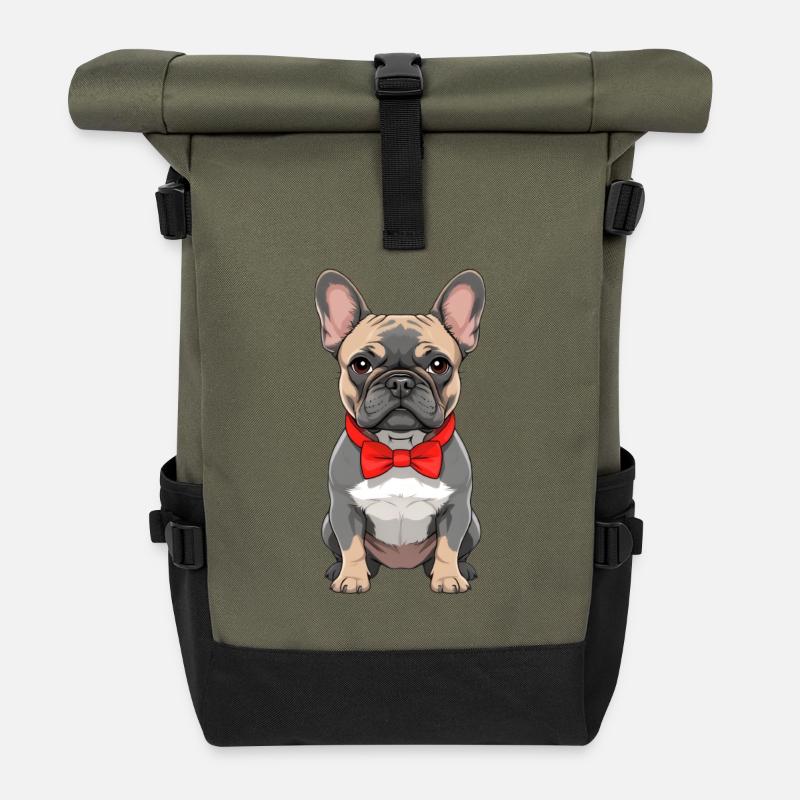 Bulldog with red bow tie - Roll Top Backpack - olive/black