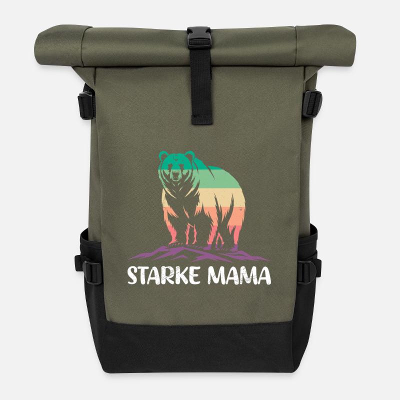 Werdende Mutter BÄREN STARKE MAMA Lustiges - Rolltop Rucksack - Olive/Schwarz