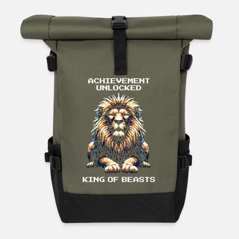 Erfolg freigeschaltet: Tierkönig | Löwe Game - Rolltop Rucksack - Olive/Schwarz