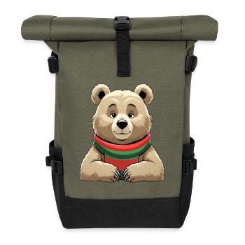 Ours en peluche avec écharpe rouge et verte - Sac à dos roll top - olive/noir - Devant