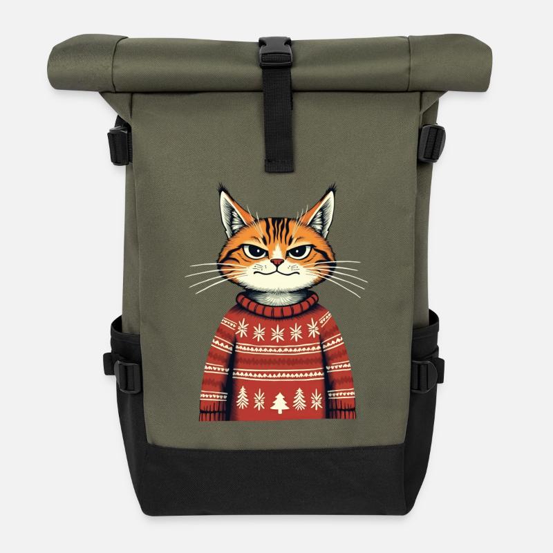 Weihnachtskatze - Rolltop Rucksack - Olive/Schwarz