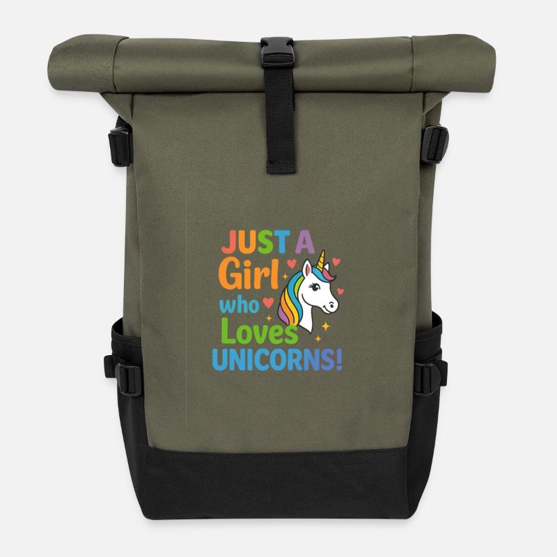 Just A Girl Who Loves Unicorns - Roll Top Backpack - olive/black