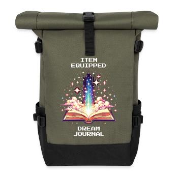Dream Journal Equipped | Lucid dream, dreams - Roll Top Backpack - olive/black - Front