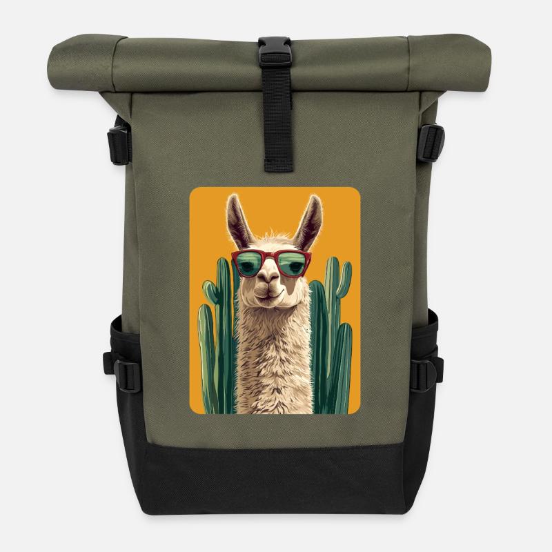 lama - Sac à dos roll top - olive/noir