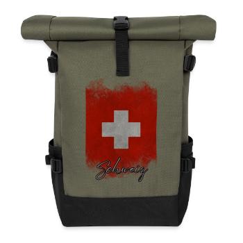 Flagge der Schweiz, Vintage Schweiz - Rolltop Rucksack - Olive/Schwarz - Vorne