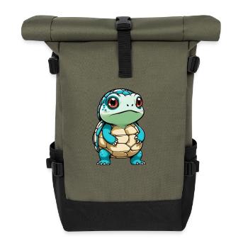 Kuschelige Schildkröte Cartoon - Rolltop Rucksack - Olive/Schwarz - Vorne
