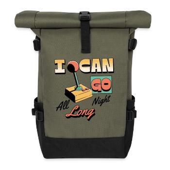 Retro Arcade Joystick I Can Go All Night Long - Rolltop Rucksack - Olive/Schwarz - Vorne