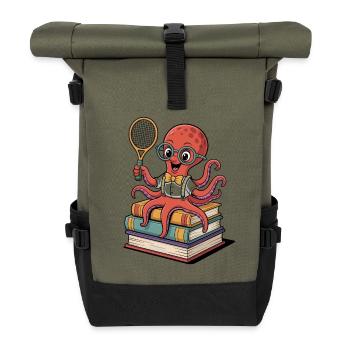 Nerdiger Tennis Oktopus Mit Brille - Rolltop Rucksack - Olive/Schwarz - Vorne
