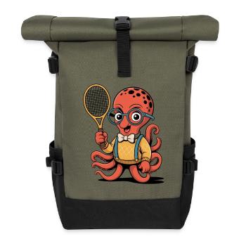 Nerdiger Tennis Oktopus Mit Brille - Rolltop Rucksack - Olive/Schwarz - Vorne