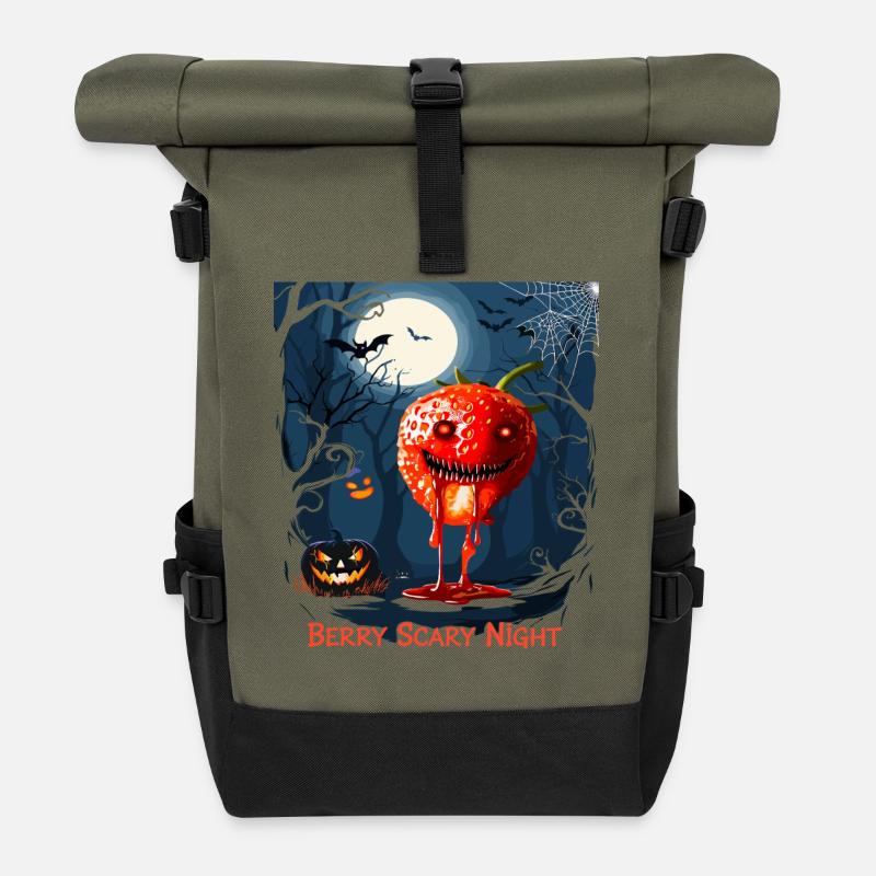 Halloween Zombie Erdbeere  - Rolltop Rucksack - Olive/Schwarz