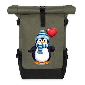 Süßer Pinguin mit Ballon - Rolltop Rucksack - Olive/Schwarz - Vorne