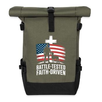 Battle Tested Faith Driven Soldier Dog Cross USA - Roll Top Backpack - olive/black - Front