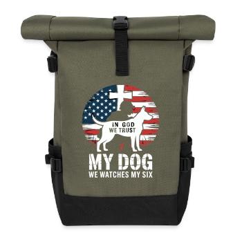 In God We Trust My Dog We Watches My Six - Rolltop Rucksack - Olive/Schwarz - Vorne
