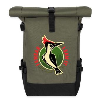 Elfenbein Specht Vogelbeobachter I Swear I Saw It - Rolltop Rucksack - Olive/Schwarz - Vorne