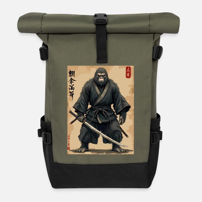 Gorille Samouraï avec Katana - Sac à dos roll top - olive/noir