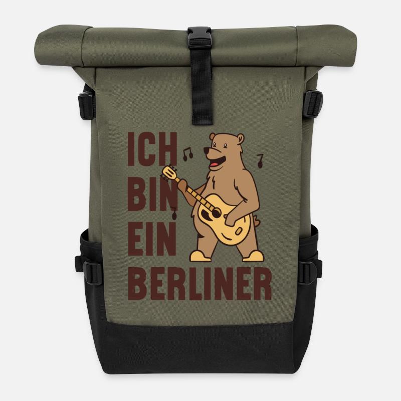 Berliner-Bär mit Gitarre - Ich bin ein Berliner! - Rolltop Rucksack - Olive/Schwarz