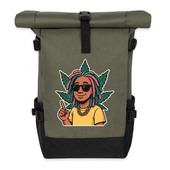 Rasta cartoon with dreadlocks and sunglasses - Roll Top Backpack - olive/black - Front