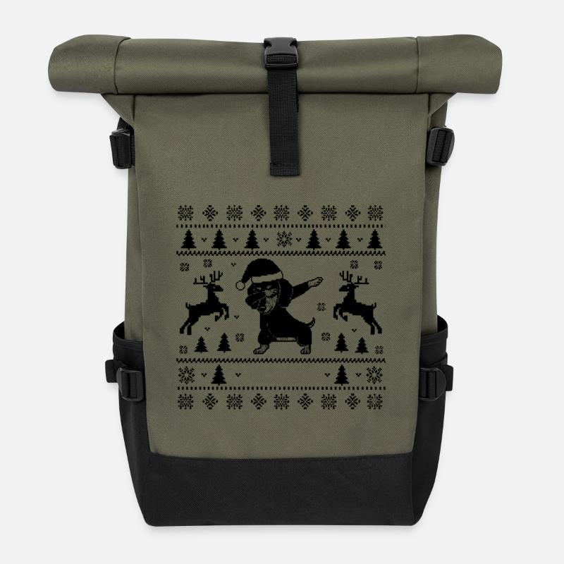 Dabbing Dackel Christmas Man Style - Rolltop Rucksack - Olive/Schwarz
