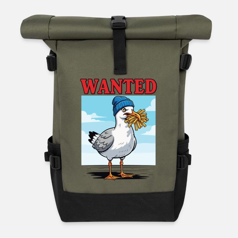 Gesuchte Pommes-möwe - Rolltop Rucksack - Olive/Schwarz