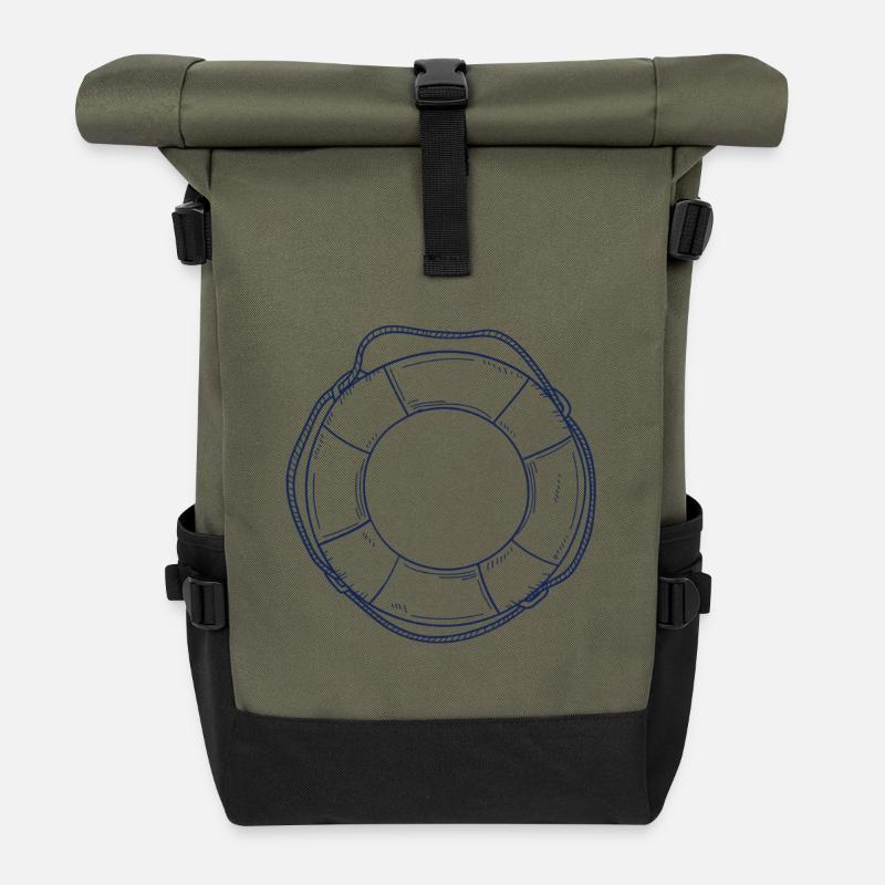 Nautic Design Rettungsring Line Art Nautical - Rolltop Rucksack - Olive/Schwarz