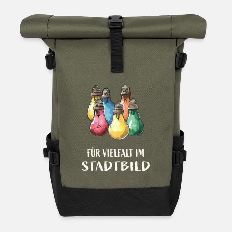 Für Vielfalt Im Stadtbild - Rolltop Rucksack - Olive/Schwarz