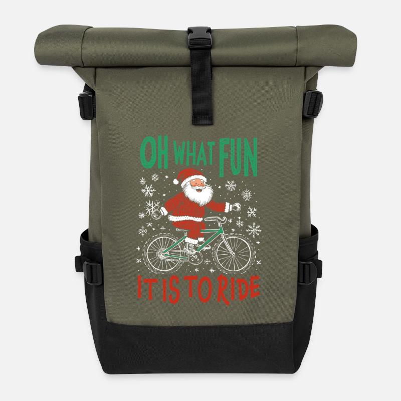 LUSTIGER WEIHNACHTSMANN FAHRRAD WEIHNACHTSGESCHENK - Rolltop Rucksack - Olive/Schwarz
