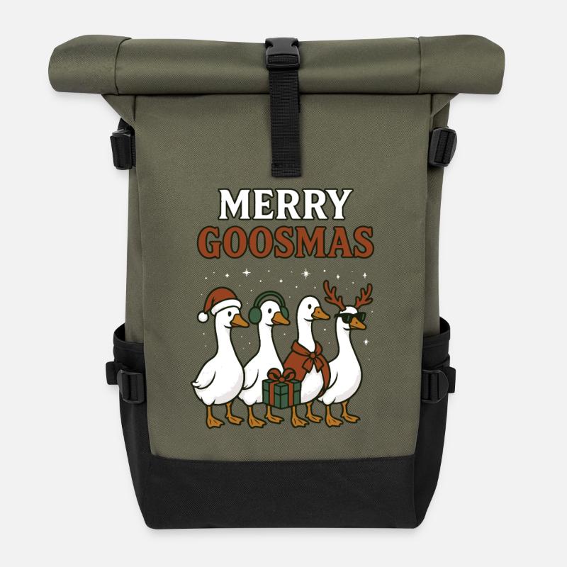 Frohe Gänse Weihnachten Gans Lustiger Urlaub - Rolltop Rucksack - Olive/Schwarz