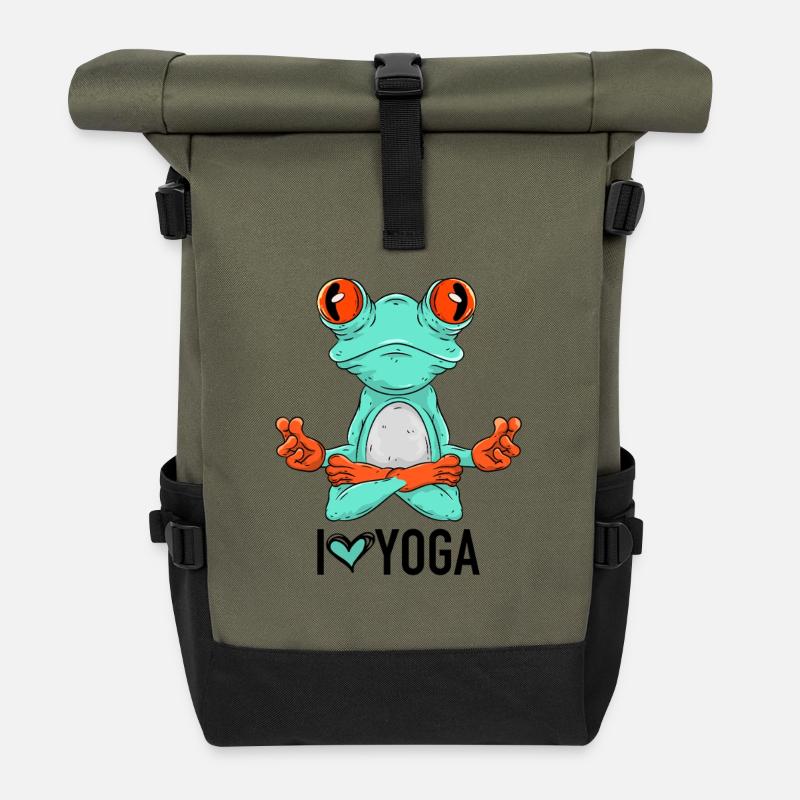 Ich liebe Yoga - Rolltop Rucksack - Olive/Schwarz