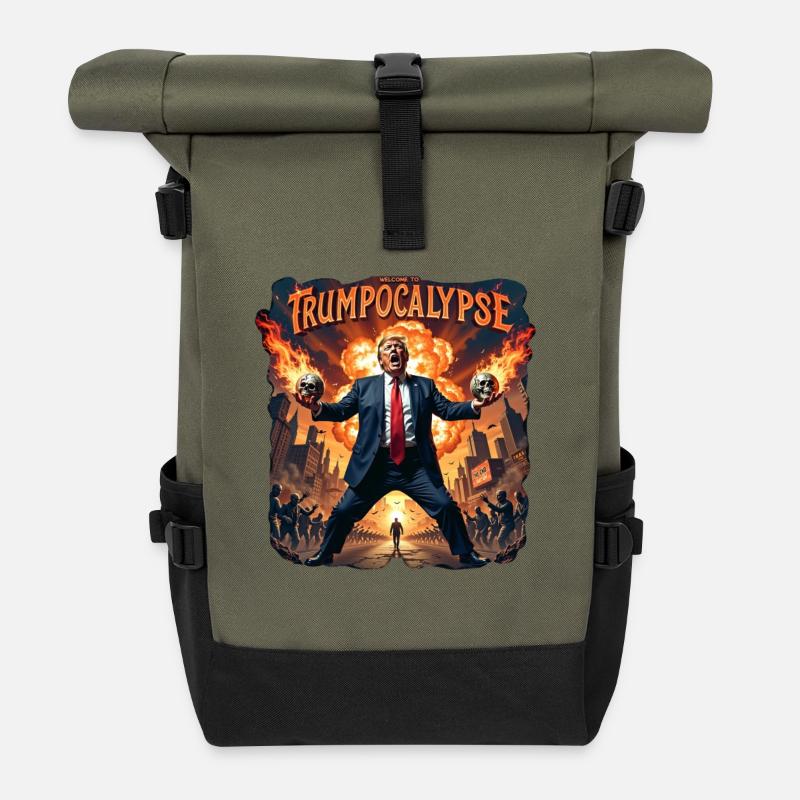 Apokalyptischer Leader im Feuerschein - Rolltop Rucksack - Olive/Schwarz