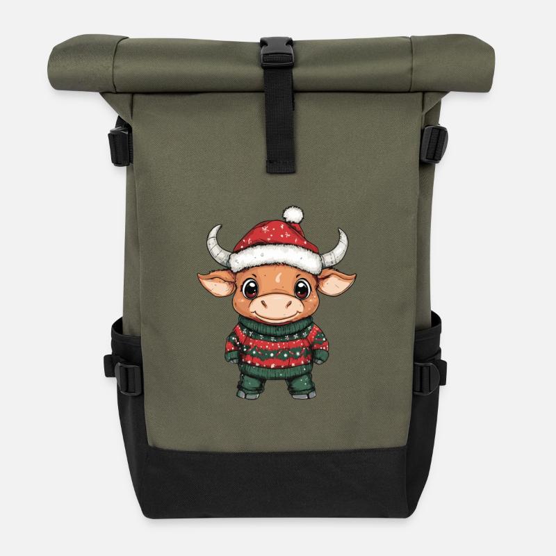 Stier Weihnachten - Rolltop Rucksack - Olive/Schwarz