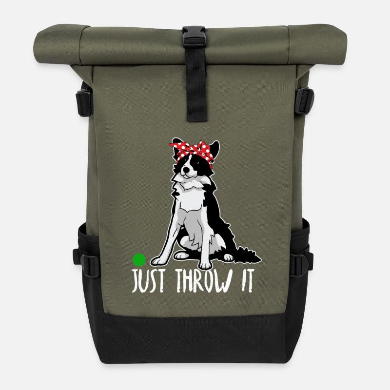 Just Throw It Border Collie Hund Mütter und Väter - Rolltop Rucksack - Olive/Schwarz