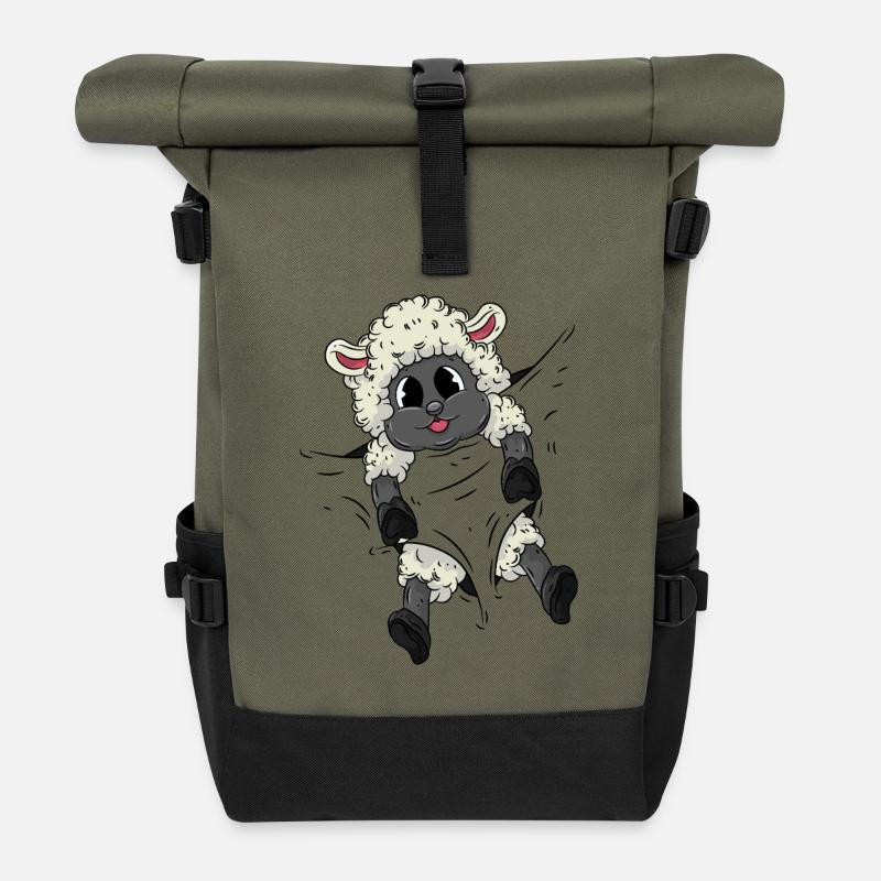 Lustiges Schaf - Rolltop Rucksack - Olive/Schwarz