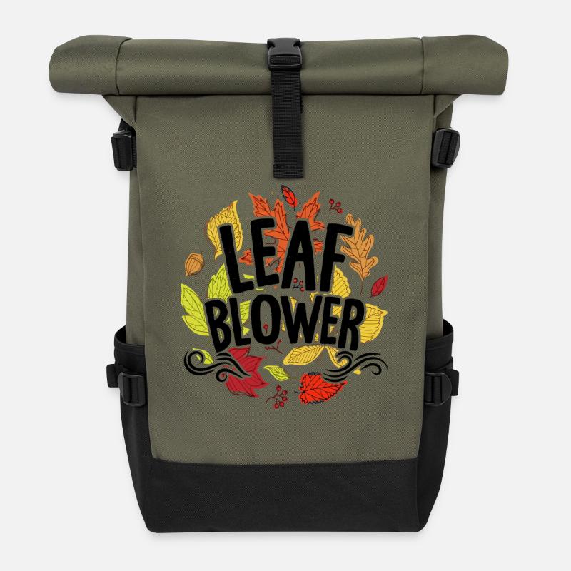 Leaf Blower Autumn Tee - Roll Top Backpack - olive/black