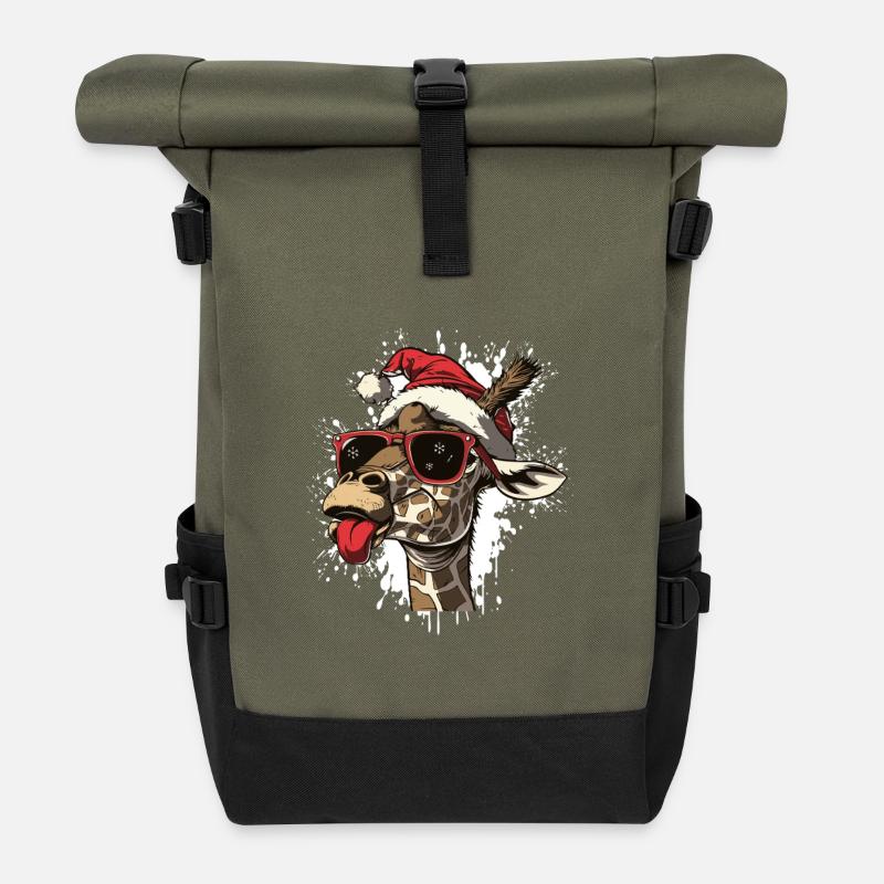 Giraffe Weihnachten Lustig - Rolltop Rucksack - Olive/Schwarz