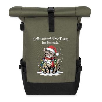 Fur nose decoration team in action! - Roll Top Backpack - olive/black - Front